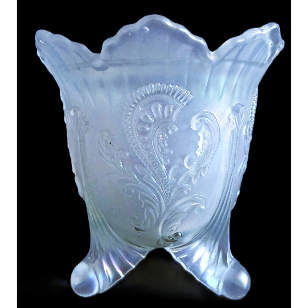 Victorian Iridescent Blown Mold Footed Sugar Spooner 4 Feet Petal Rim Antique 6"